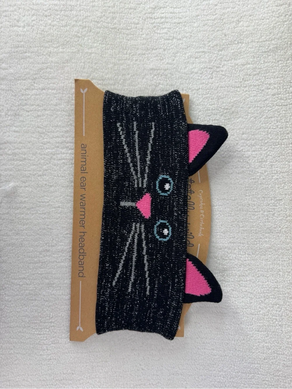 Cupcakes & Cartwheels Black Cat Knit Ear Warmer Headband Kids Winter Cozy Pink